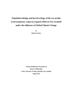 Population biology and larval ecology of the sea urchin Centrostephanus rodgersii (Agassiz 1863) in New Zealand under the influence of Global Climate Change