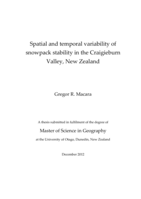 Spatial and temporal variability of snowpack stability in the Craigieburn Valley, New Zealand