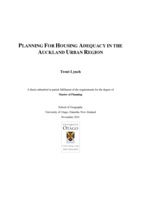 Planning for Housing Adequacy in the Auckland Urban Region