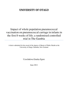 Impact of whole population pneumococcal vaccination on pneumococcal carriage in infants in the first 8 weeks of life; a randomised controlled trial in The Gambia