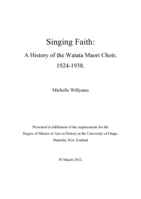 Singing Faith: A History of the Waiata Maori Choir, 1924-1938