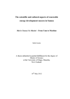 The scientific and cultural aspects of renewable energy development success in Samoa: Mai le Tunoa I le Masini – From Umu to Machine