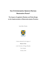 Can Criminal Justice Systems Harness Restorative Power? The Impact of Legislative Mandate and Policy Design on the Implementation of Restorative Justice Practices