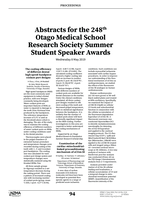 Proceedings of the 248th Otago Medical School Research Society Meeting -  Summer Student Speaker Awards; 8 May 2019