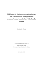 Risk factors for Staphylococcus capitis pulsotype NRCS-A colonisation among premature neonates, Neonatal Intensive Care Unit, Dunedin Hospital