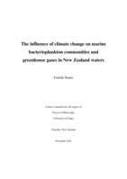 The influence of climate change on marine bacterioplankton communities and greenhouse gases in New Zealand waters