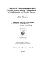 The Role of Dissolved Organic Matter (DOM) in Biogeochemical Cycling of Iron within Estuarine and Coastal Waters