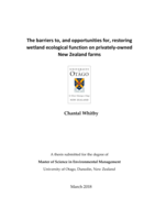 The barriers to, and opportunities for, restoring wetland ecological function on privately-owned New Zealand farms