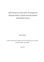When Research is a Dirty Word: Sovereignty and Bicultural Politics in Canada, Australia and New Zealand Ethics Policies