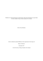 Validation of a short Food Frequency Questionnaire which ranks individuals by sugar intakes  in Pacific Islanders living in South Auckland, New Zealand