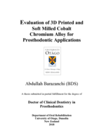 Evaluation of 3D Printed and Soft Milled Cobalt Chromium Alloy for Prosthodontic Applications