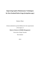 Improving Captive Maintenance Techniques for New Zealand Native frogs (Leiopelma spp.)