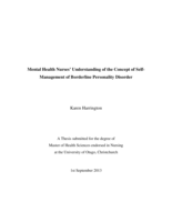 Mental Health Nurses' Understanding of the Concept of Self-Management of Borderline Personality Disorder