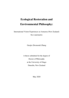 Ecological restoration and environmental philosophy: International visitor experiences at Aotearoa (New Zealand) eco-sanctuaries