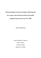 Characterisation of conserved amino acids from the low-oxygen expressed D1 protein in the model organism Synechocystis sp. PCC 6803