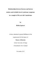 Relationship between fructose and lactose intakes and irritable bowel syndrome symptoms in a sample of 50-year old Cantabrians.