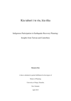 Kia Tahuri i te Riu, Kia Tika: Indigenous Participation in Earthquake Recovery Planning: Insights from Taiwan and Canterbury