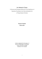 Toe Matimati le Ūpega: A practical and theological reflection on the significance of expository preaching for the faith and spiritual life of young Samoan Christians