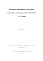 Zinc intakes and food sources in vegetarian compared to non-vegetarian adolescent females in New Zealand