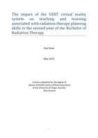 The impact of the VERT virtual reality system on teaching and learning associated with radiation therapy planning skills in the second year of the Bachelor of Radiation Therapy