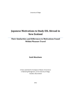 Japanese Motivations to Study ESL Abroad in New Zealand:  Their Similarities and Differences to Motivations Found Within Pleasure Travel