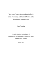 “You can of course keep shaking the box”: Errant Versioning and Textual Motion in the Iterations of Anne Carson