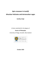 Spin crossover in iron(II) dinuclear helicates and tetranuclear cages
