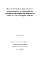 Short term impacts of physical instream restoration works on the invertebrate community in Waituna Creek, measured by Surber and kick-net sampling methods.