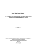 Does that sound right? An Investigation into Communication and Information Sharing Between Classroom Teachers and Reading Recovery Teachers