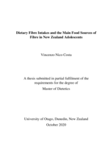 Dietary Fibre intakes and the main food sources of fibre in New Zealand adolescents