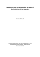 Neighbours and Social Capital in the wake of the Christchurch Earthquakes
