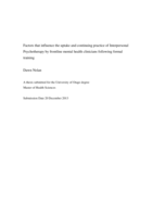 Factors that influence the uptake and continuing practice of Interpersonal Psychotherapy by frontline mental health clinicians following formal training
