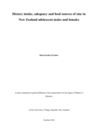 Dietary intake, adequacy and food sources of zinc in New Zealand adolescent males and females