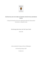 The process and outcomes of the 2010 constitutional reform in Tonga: A study of the devolution of executive authority from monarchy to representative government in a Polynesian society
