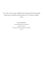 A case study to assess energy availability status amongst professional male rugby league players and identify potential predictors of Low Energy Availability (LEA)