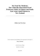 My Food My Medicine: The Culturally Determined Food Preference Study of Chinese and South-East Asian Adult Patients in  New Zealand