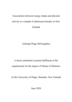 Associations between energy intake and physical activity in a sample of adolescent females in New Zealand