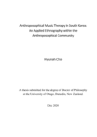 Anthroposophical music therapy in South Korea: An applied ethnography within the anthroposophical community