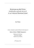 Reintroducing Buff Weka (Gallirallus australis hectori) to an Unfenced Mainland Island