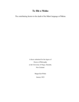 Te Hū o Moho. The contributing factors to the death of the Māori language at Ōtākou