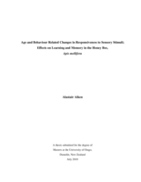 Age and Behaviour Related Changes in Responsiveness to Sensory Stimuli; Effects on Learning and Memory in the Honey Bee, Apis mellifera