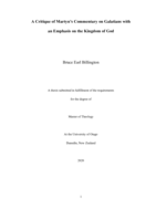 A Critique of Martyn’s Commentary on Galatians with an Emphasis on the Kingdom of God
