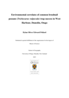 Environmental correlates of Brushtail Possum (Trichosurus vulpecula) trap success in West Harbour, Dunedin, Otago