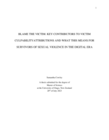 Blame the victim: Key contributors to Victim Culpability Attributions and what this means for survivors of sexual violence in the digital era