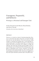 Courageous, Purposeful, and Reflexive Writing as a Missional and Emergent Task