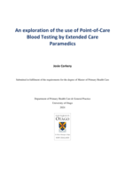 An exploration of the use of Point-of-Care Blood Testing by Extended Care Paramedics