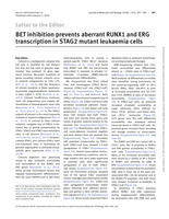 BET inhibition prevents aberrant RUNX1 and ERG transcription in STAG2 mutant leukaemia cells