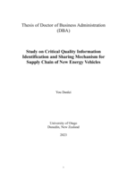 Study on Critical Quality Information Identification and Sharing Mechanism for Supply Chain of New Energy Vehicles