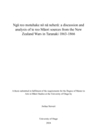 Ngā reo motuhake nō nā neherā: a discussion and  analysis of te reo Māori sources from the New  Zealand Wars in Taranaki 1863-1866