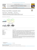 Wetting of soap bubbles on topographic surfaces